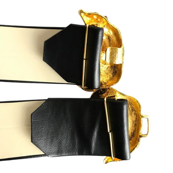 Vintage Judith Leiber 80s 90's Y2K Belt Black Leather Gold Fox Old Money Classic - Picture 4 of 6